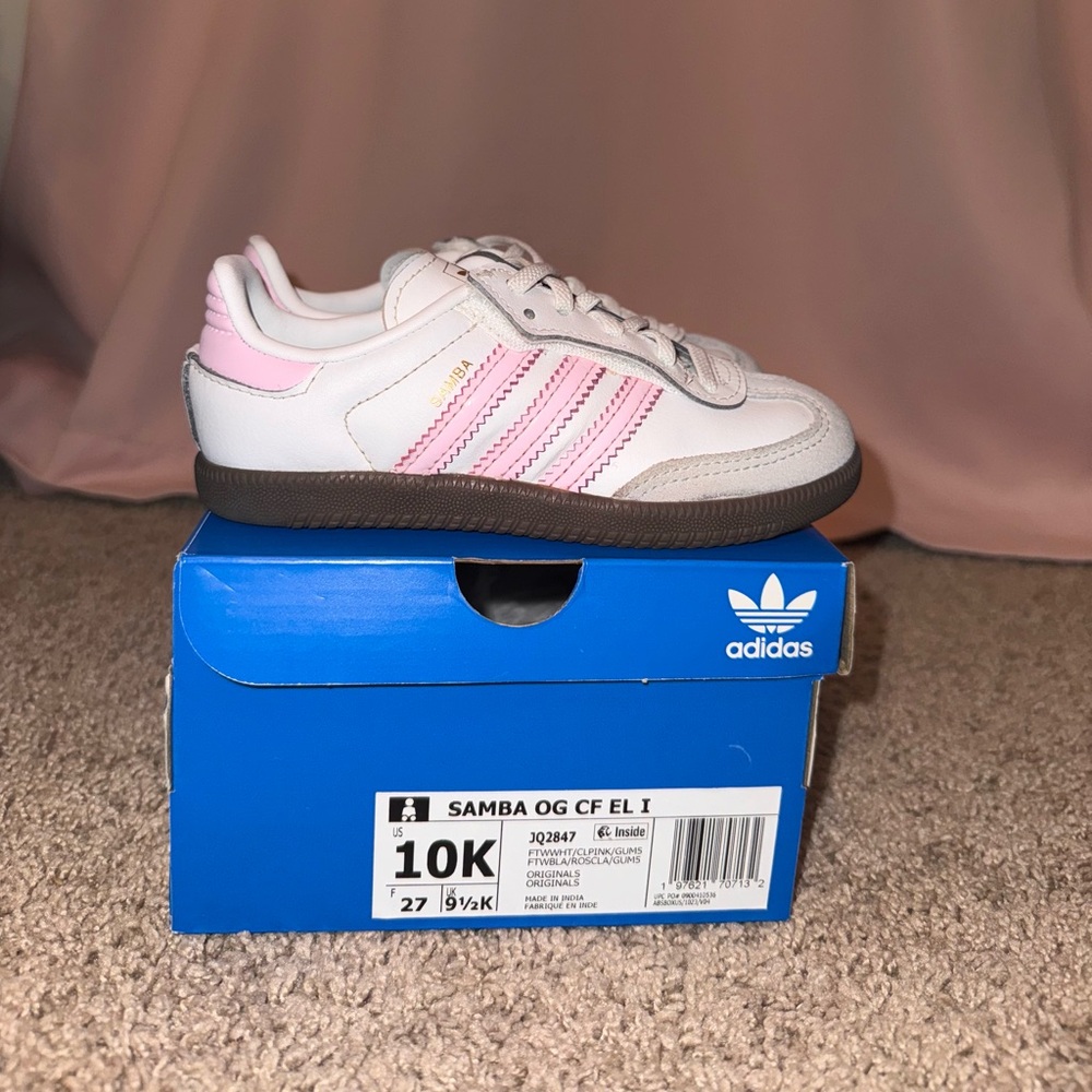 NIB Adidas Kids Samba OG White and Pink Sneakers size 10 toddler girls
